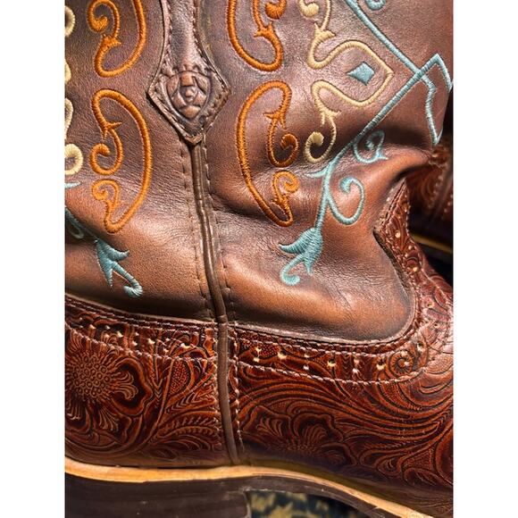 Ariat FatBaby RodeoBaby Floral Western Boots Turquoise Brown Leather Women's 7.5 - Picture 11 of 11